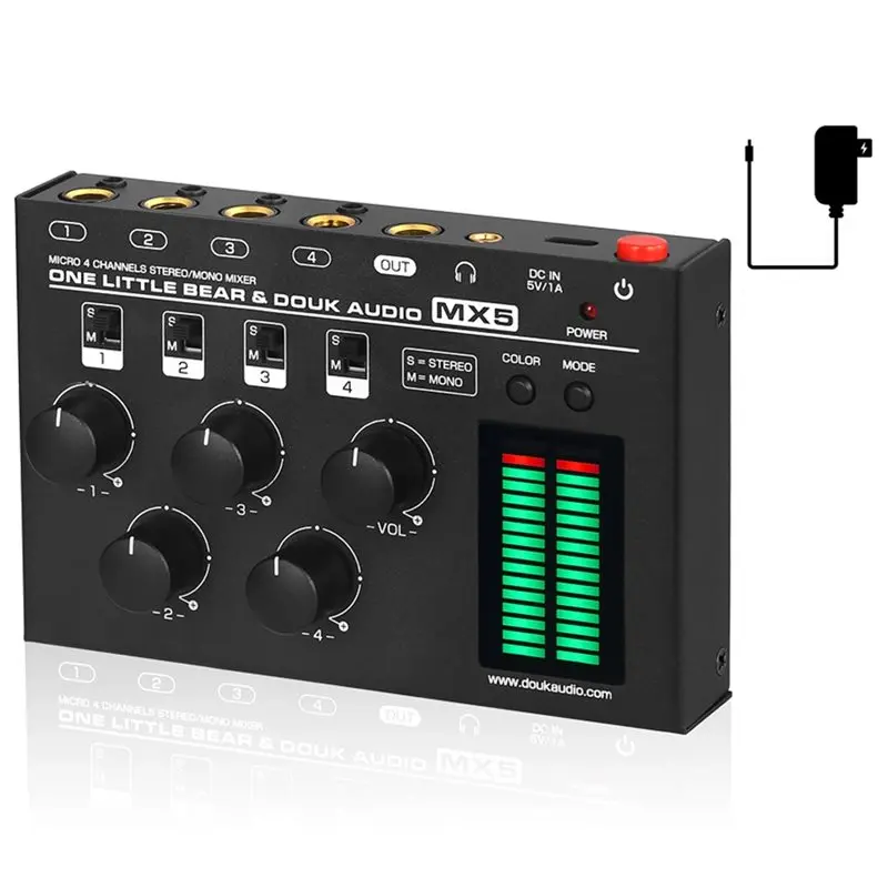 FEDI-For Douk Audio MX5 4 Channel Audio Mixer Compact DC 5V Mini Mixer For Club, Studio, Home Recording