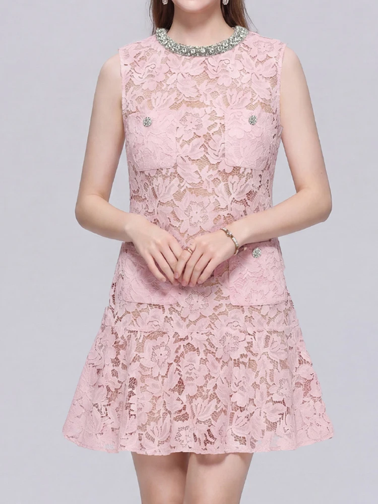 Elegant Lace Flower Studded Round Neck Sleeveless Slim Fit Dress 2026 New Fashionable Women'S Clothing
Elegant Lace Flower Studded Round Neck Sleeveless Slim Fit Dress 2026 New Fashionable Women'S Clothing