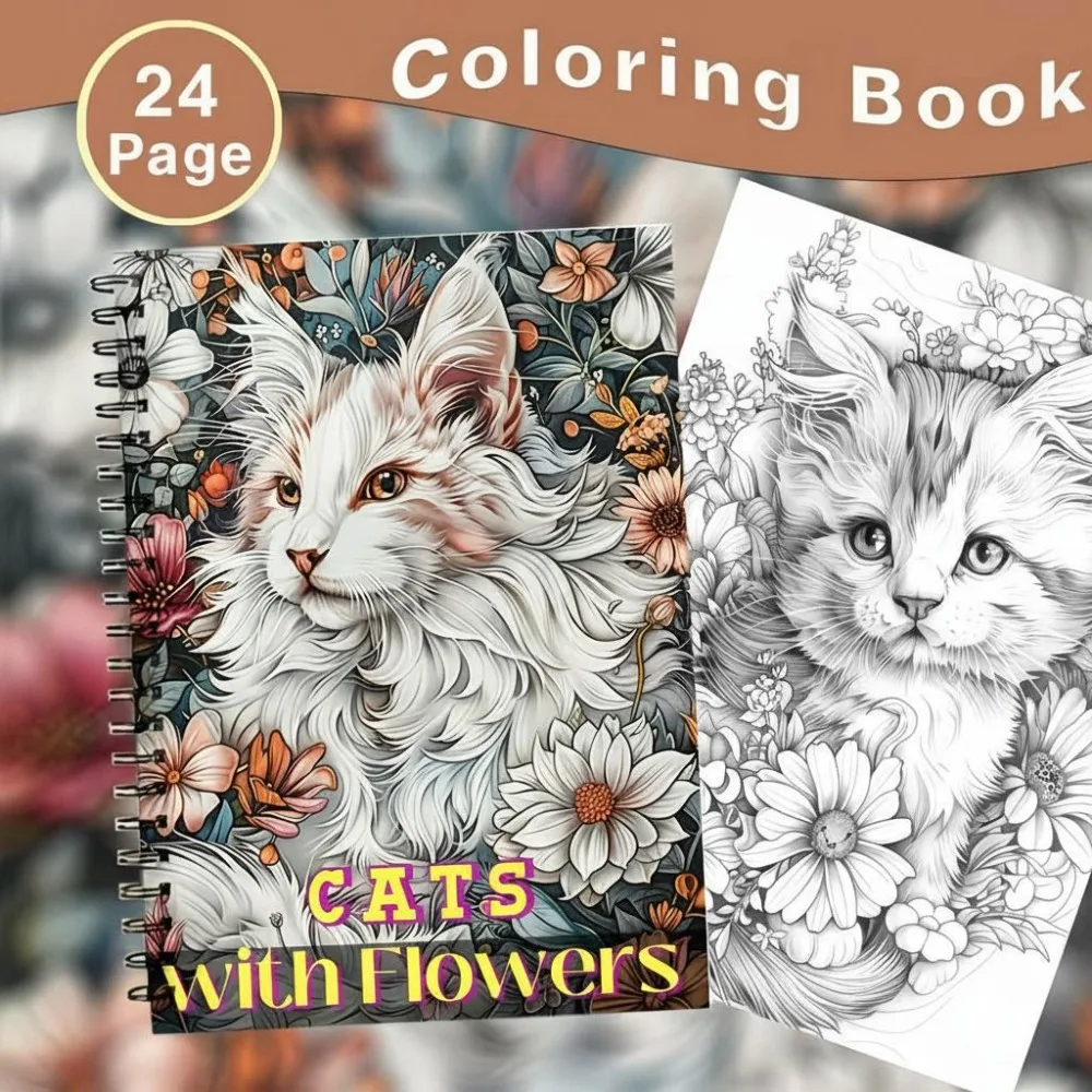 Hot Sale A4 Spiral Cats with Flowers Adult Coloring Book 24 Pages Cute Feline Floral Illustrations Relaxing Creative Gift
Hot Sale A4 Spiral Cats with Flowers Adult Coloring Book 24 Pages Cute Feline Floral Illustrations Relaxing Creative Gift