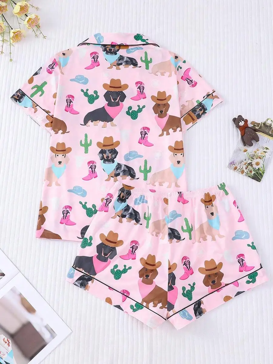 Womens 2-Piece Dog Print Pajama Set With Short Sleeve Shirt And Loose Shorts
Womens 2-Piece Dog Print Pajama Set With Short Sleeve Shirt And Loose Shorts