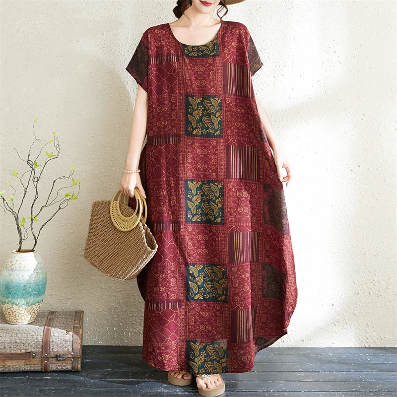 Comfortable Loose Fit Summer New Vintage Print Dress round Neck Long Asymmetrical Silken Long Dress City Walk Cotton Gown
Comfortable Loose Fit Summer New Vintage Print Dress round Neck Long Asymmetrical Silken Long Dress City Walk Cotton Gown