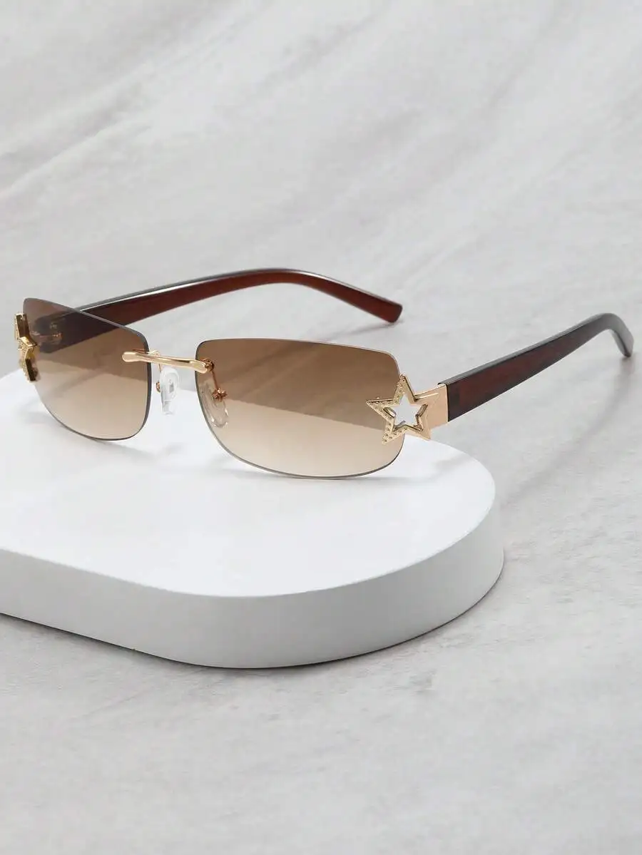 Frameless Rectangular Tinted Sunglasses With Star Decor For Women
Frameless Rectangular Tinted Sunglasses With Star Decor For Women
