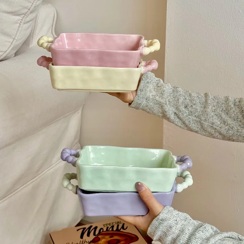 Sinple Cheese Baked Rice Baking Tray Ceramic Double Ear Handheld Pattern Baking Bowl Household Microwave Oven Dessert Plate
Sinple Cheese Baked Rice Baking Tray Ceramic Double Ear Handheld Pattern Baking Bowl Household Microwave Oven Dessert Plate