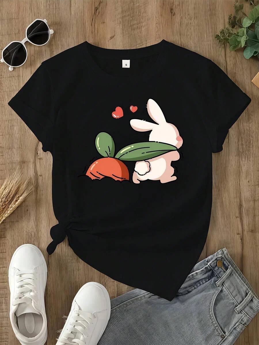 Cute Rabbit Pulling Radish Printed Plus Size Women's T-shirt, Hot Girl Style Top for Plus-Size Girls
Cute Rabbit Pulling Radish Printed Plus Size Women's T-shirt, Hot Girl Style Top for Plus-Size Girls