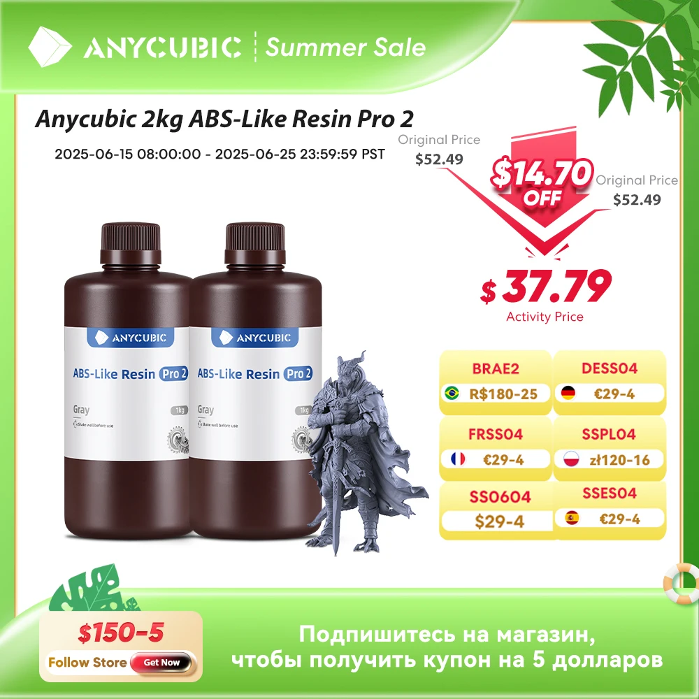 ANYCUBIC ABS-Like Pro 2 3D-принтер Твердость и прочность 405 нм УФ-отверждаемая фотополимерная УФ-смола для ЖК- 3D-принтера
ANYCUBIC ABS-Like Pro 2 3D-принтер Твердость и прочность 405 нм УФ-отверждаемая фотополимерная УФ-смола для ЖК- 3D-принтера