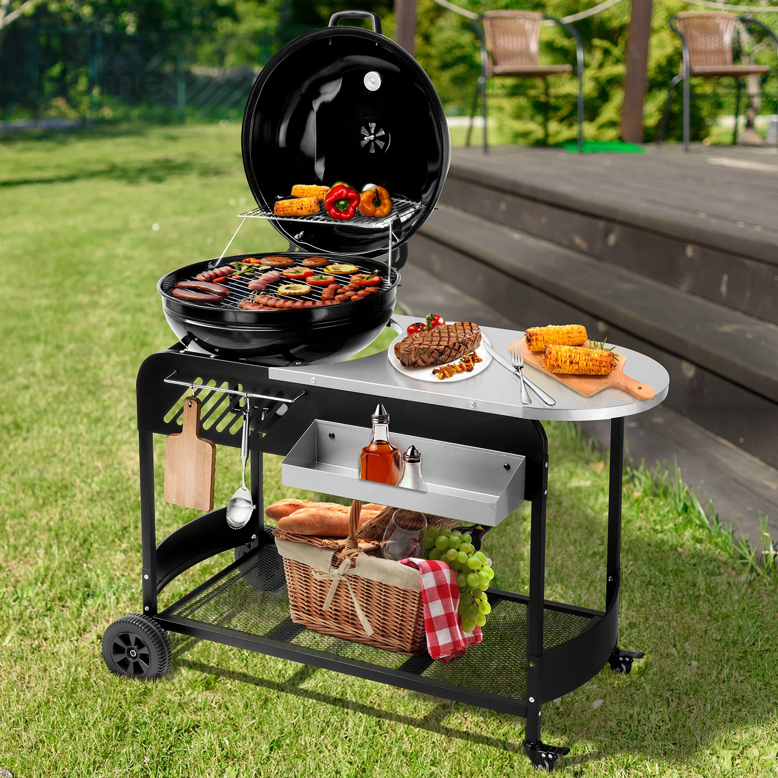 Portable Charcoal Grill with Cart, BBQ charcoal grill with Porcelain-Enameled Lid for Barbecue Camping Outdoor, Picnic, Backyard
Portable Charcoal Grill with Cart, BBQ charcoal grill with Porcelain-Enameled Lid for Barbecue Camping Outdoor, Picnic, Backyard