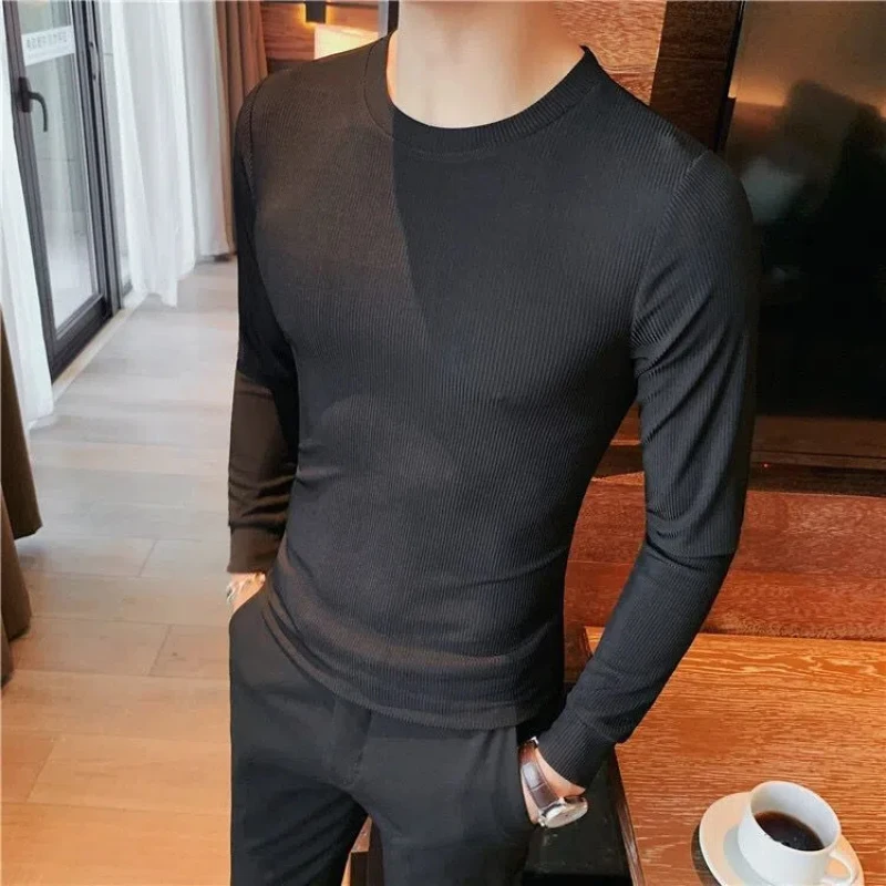 Men's Ice Silk Long-sleeved Spring Autumn Slim-fitting Youth Solid Color Striped Round Neck Korean Version Simple T-shirt
Men's Ice Silk Long-sleeved Spring Autumn Slim-fitting Youth Solid Color Striped Round Neck Korean Version Simple T-shirt