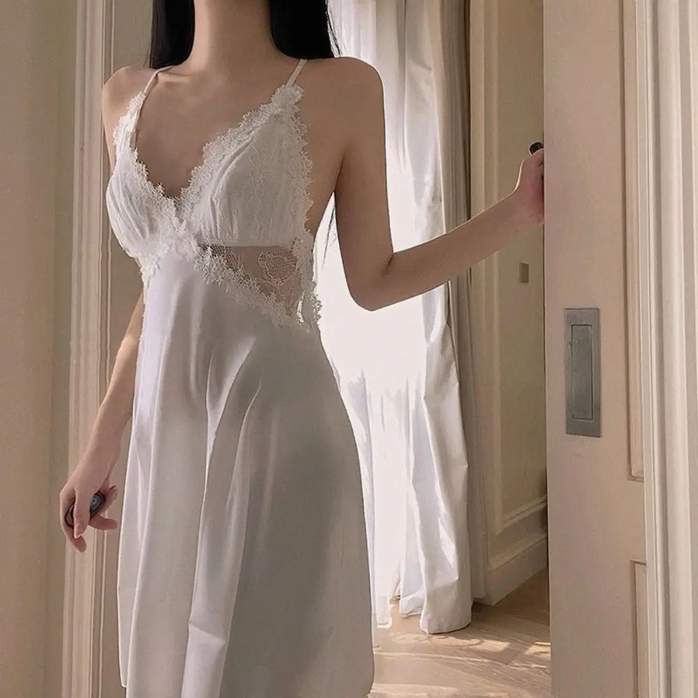 Sweet Lace Women's Pajama Dress Hollow Out Sleeveless Ice Silk Suspender Nightdress Sleepwear Thin Slim Sling Nightgown Home
Sweet Lace Women's Pajama Dress Hollow Out Sleeveless Ice Silk Suspender Nightdress Sleepwear Thin Slim Sling Nightgown Home