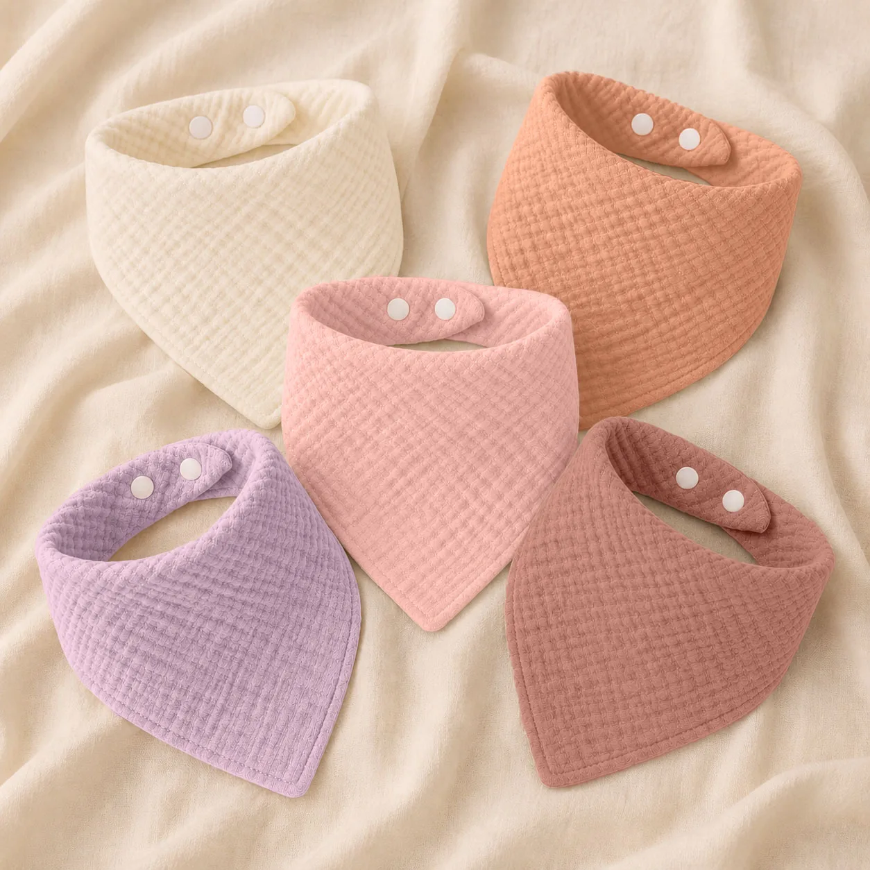 5PC Soft Absorbent Gauze Bibs Adjustable Double Layer Snaps Bibs for Newborn Pure Color Quilted Headscarf Style Bibs
5PC Soft Absorbent Gauze Bibs Adjustable Double Layer Snaps Bibs for Newborn Pure Color Quilted Headscarf Style Bibs