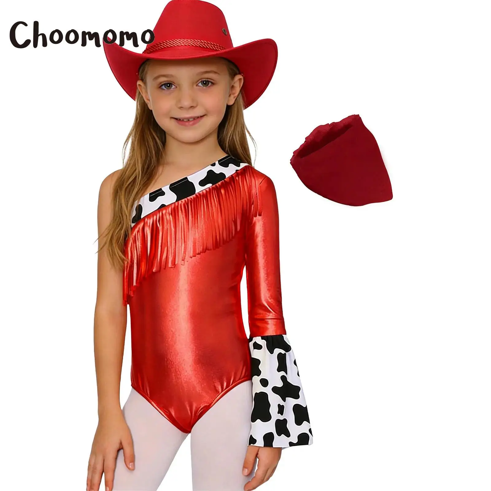 Girls Cowboy Costume One Flare Sleeve Fringed Metallic Leotard Bodysuit with Hat Bandanna Set Halloween Western Cowgirl Dress Up
Girls Cowboy Costume One Flare Sleeve Fringed Metallic Leotard Bodysuit with Hat Bandanna Set Halloween Western Cowgirl Dress Up