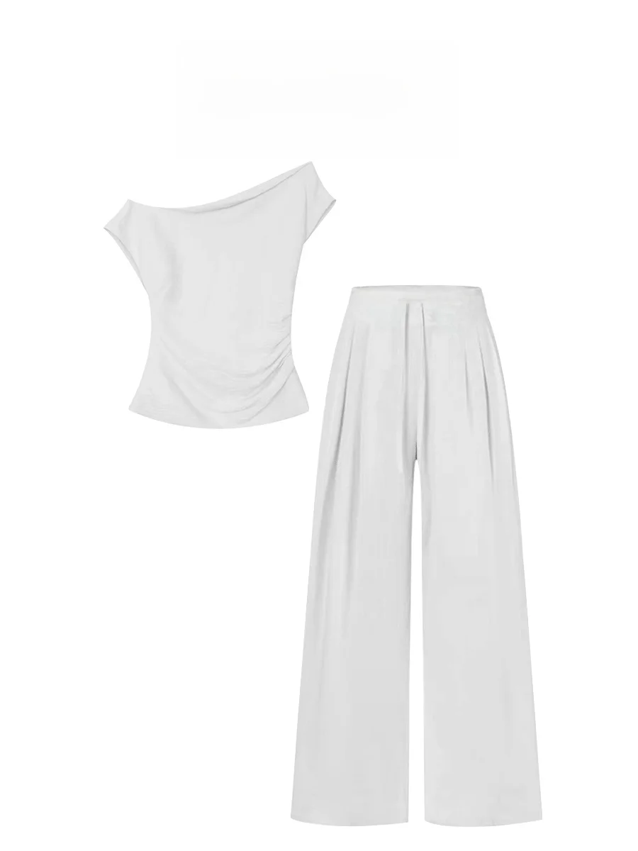 Parkyeon White Slimming High Waist Wide Leg Pants Casual Short Sleeve Two Piece Set Summer Fashion Ensemble for Young Women
Parkyeon White Slimming High Waist Wide Leg Pants Casual Short Sleeve Two Piece Set Summer Fashion Ensemble for Young Women