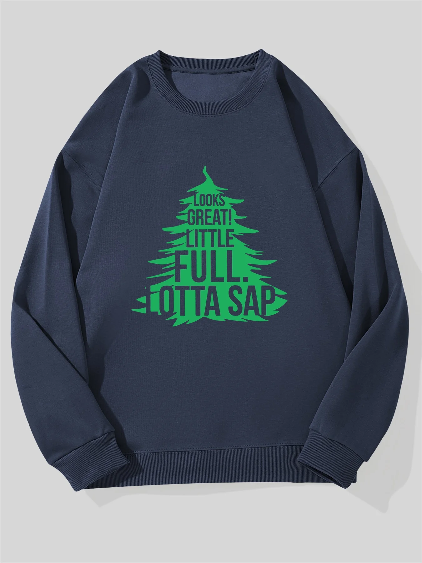 Men's Navy Blue Relaxed Fit Casual Sweatshirt with "looks Great! Little Full" Slogan & Green Pine Tree Print - Funny Christmas
Men's Navy Blue Relaxed Fit Casual Sweatshirt with "looks Great! Little Full" Slogan & Green Pine Tree Print - Funny Christmas