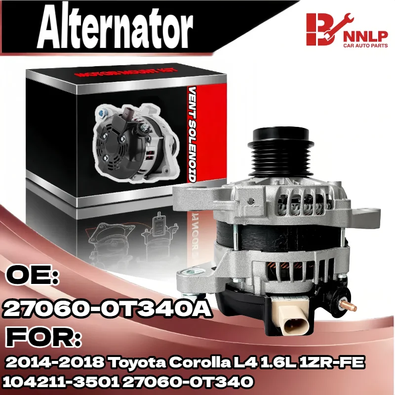 Генератор для Toyota Corolla L4 1.6L 1ZR-FE 2014-2018 гг. 104211-3501 27060-0T340 
Генератор для Toyota Corolla L4 1.6L 1ZR-FE 2014-2018 гг. 104211-3501 27060-0T340