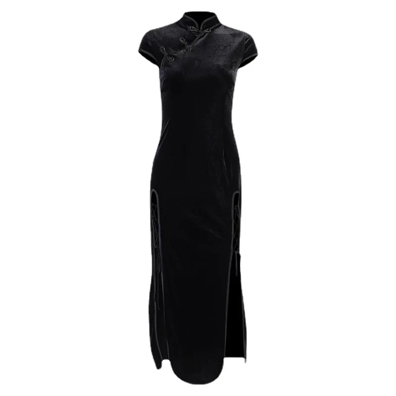 2024 Vintage Black Bandage Chinese Style Cheongsam High Split Velvet Dress Spring Retro Long Qipao Gothic Women Aesthetic Dress
2024 Vintage Black Bandage Chinese Style Cheongsam High Split Velvet Dress Spring Retro Long Qipao Gothic Women Aesthetic Dress