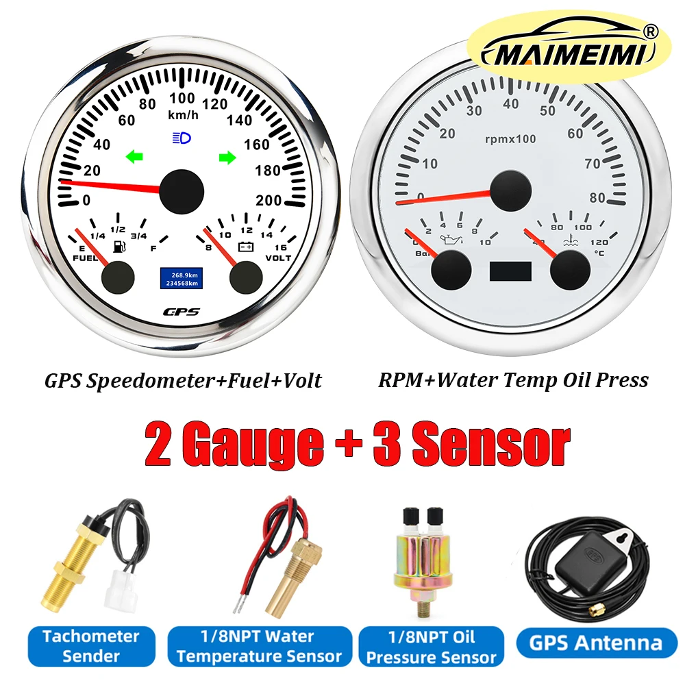 85mm Gauge Set GPS Speedometer Fuel Level Voltmeter with 7color Backlight 3 in 1 Meter Water Temp Oil Press RPM 2 Gauges kit
85mm Gauge Set GPS Speedometer Fuel Level Voltmeter with 7color Backlight 3 in 1 Meter Water Temp Oil Press RPM 2 Gauges kit