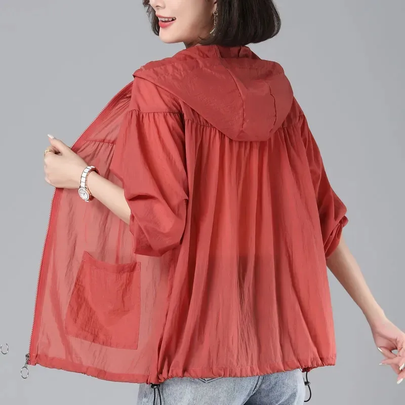 2024 New Spring Summer Women Hooded Jacket Fashion Loose Thin Coat Female Sun Sunscreen Clothing Long Sleeve Mom Outerwear B288
2024 New Spring Summer Women Hooded Jacket Fashion Loose Thin Coat Female Sun Sunscreen Clothing Long Sleeve Mom Outerwear B288