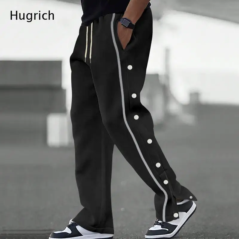 Fashion Side Button Split Leg Wide Leg Track Pants, Dual Contrast Stripes Elastic Waist Relax Fit Urban Streetwear Sweatpants
Fashion Side Button Split Leg Wide Leg Track Pants, Dual Contrast Stripes Elastic Waist Relax Fit Urban Streetwear Sweatpants