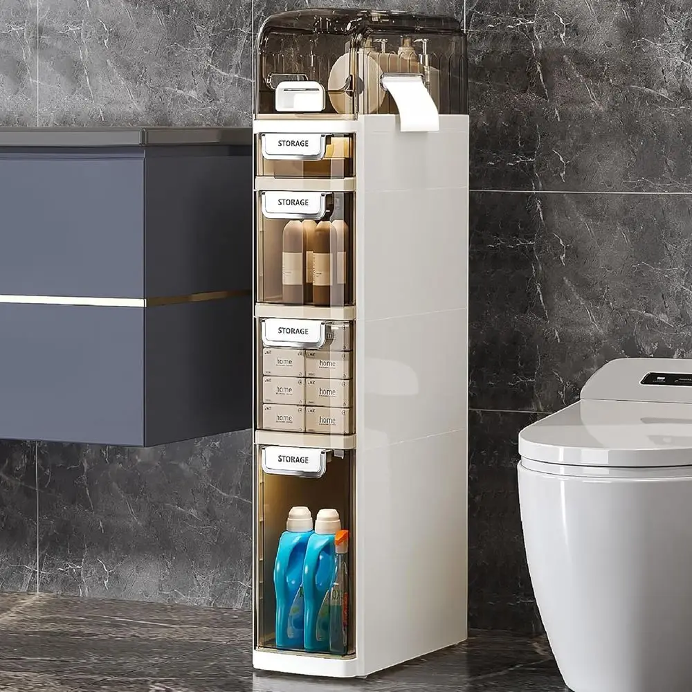 5-ярусный узкий шкаф для хранения над унитазом, пластиковый тонкий стеллаж для туалетной бумаги с ящиками и колесиками, экономия места, для небольших помещений, для прачечной
5-ярусный узкий шкаф для хранения над унитазом, пластиковый тонкий стеллаж для туалетной бумаги с ящиками и колесиками, экономия места, для небольших помещений, для прачечной