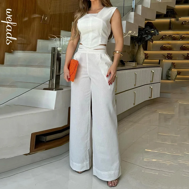 Wefads 2 Piece Set Women Clothing Casual Elegant Solid Sleeveless Square Neck Slim Top Loose Wide Legs Hollow Out Pants Sets
Wefads 2 Piece Set Women Clothing Casual Elegant Solid Sleeveless Square Neck Slim Top Loose Wide Legs Hollow Out Pants Sets