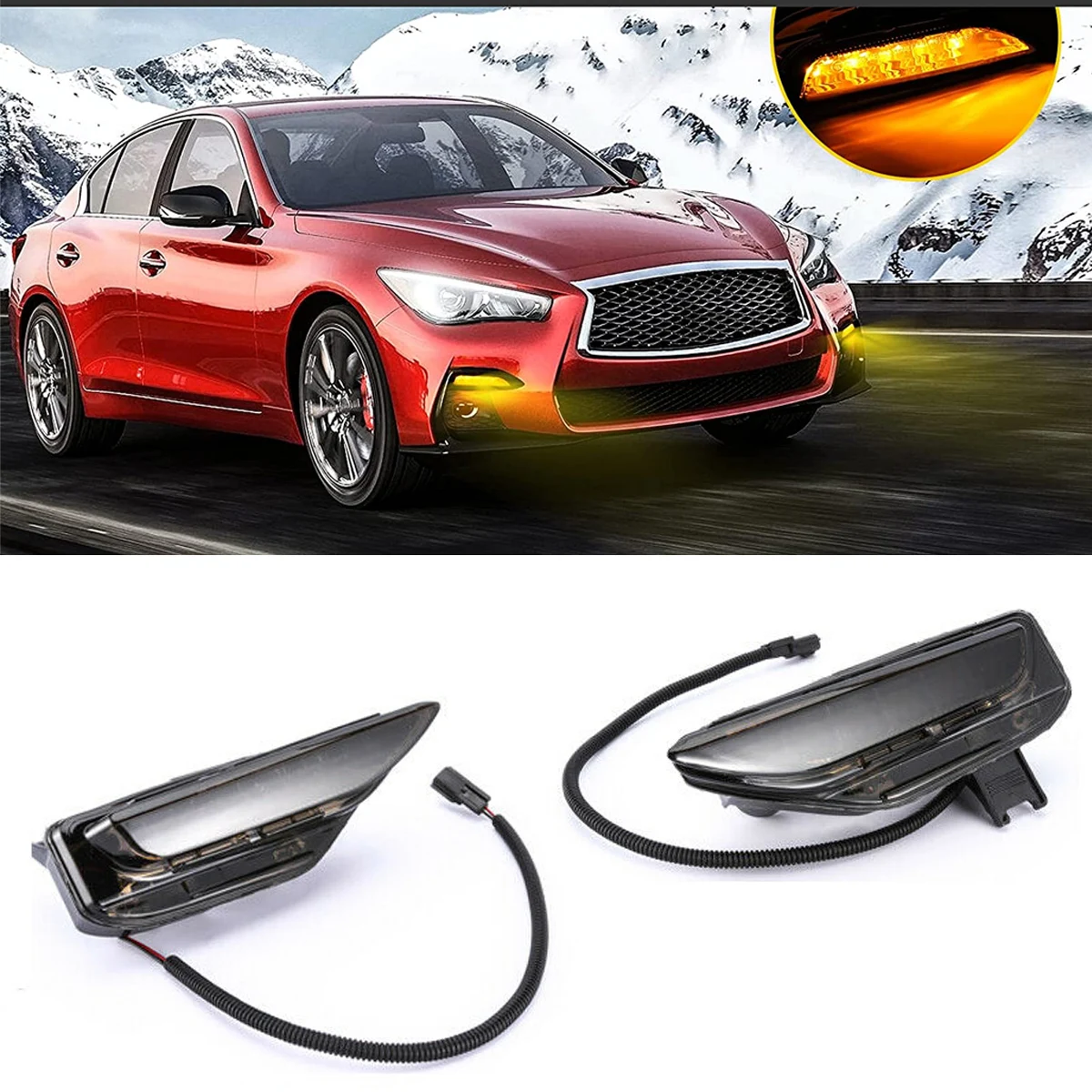 2PCS Amber LED Front Bumper Turn Signal Light Lower Fog Lamp DRL For Infiniti Q50 Q50S Sport 2014-2020 Car Styling
2PCS Amber LED Front Bumper Turn Signal Light Lower Fog Lamp DRL For Infiniti Q50 Q50S Sport 2014-2020 Car Styling