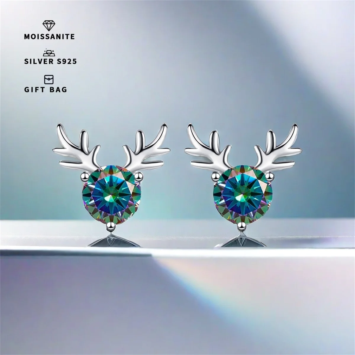 A pair of rainbow stud earrings inlaid with GRA Moissanite, S925 silver plated platinum deer horn men & women animal jewelry
A pair of rainbow stud earrings inlaid with GRA Moissanite, S925 silver plated platinum deer horn men & women animal jewelry