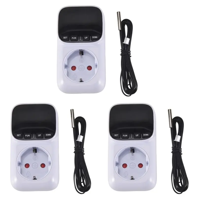 3X Digital Temperature Controller Socket Outlet Thermostat With Time Sensor Probe Heating Cooling Switch 16A EU Plug-AT36
3X Digital Temperature Controller Socket Outlet Thermostat With Time Sensor Probe Heating Cooling Switch 16A EU Plug-AT36