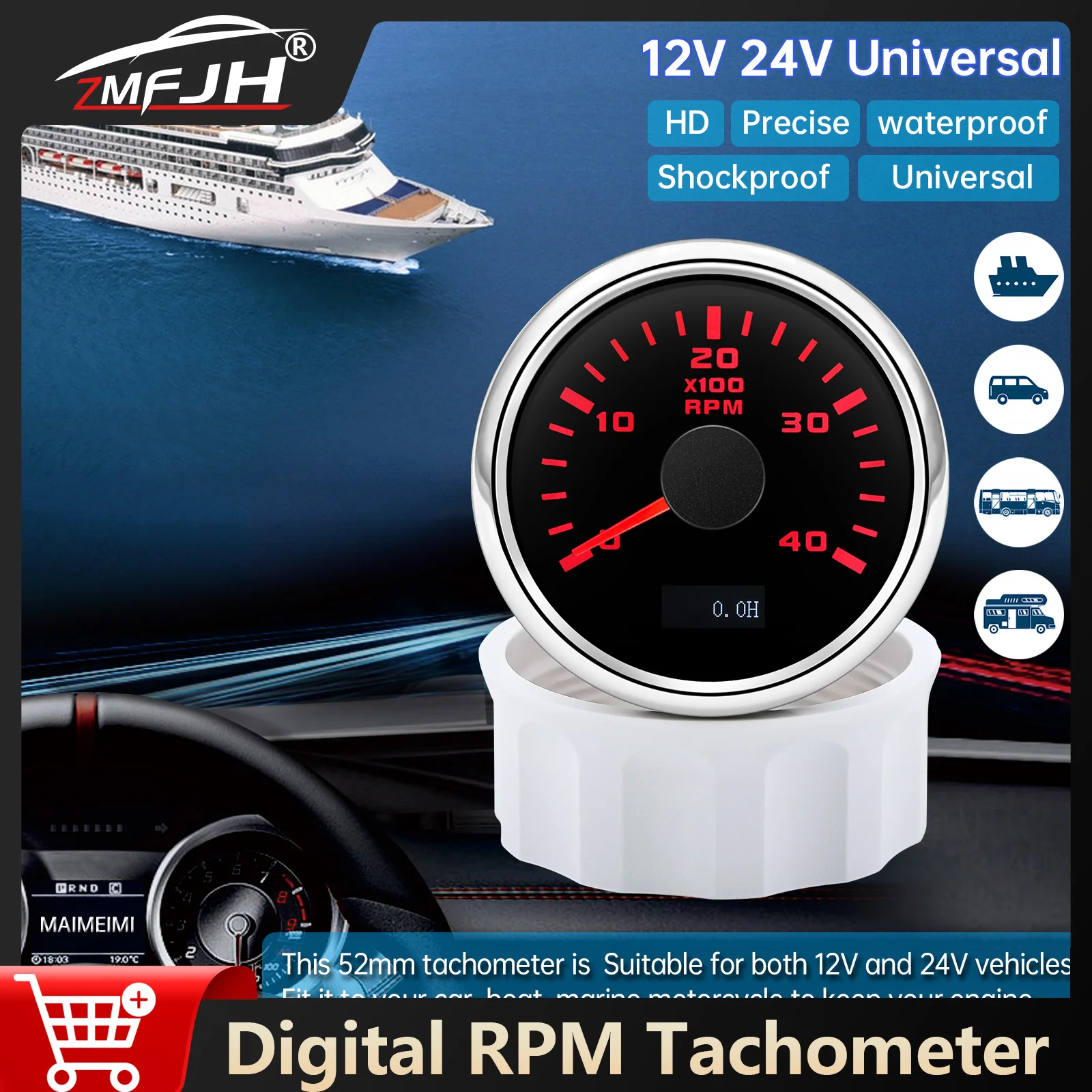 52mm Digital Tachometer 3000-8000 RPM Tacho Gauge Hourmeter With Red Backlight RPM Gauge Sensor For Marine Boat Car Yacht
52mm Digital Tachometer 3000-8000 RPM Tacho Gauge Hourmeter With Red Backlight RPM Gauge Sensor For Marine Boat Car Yacht