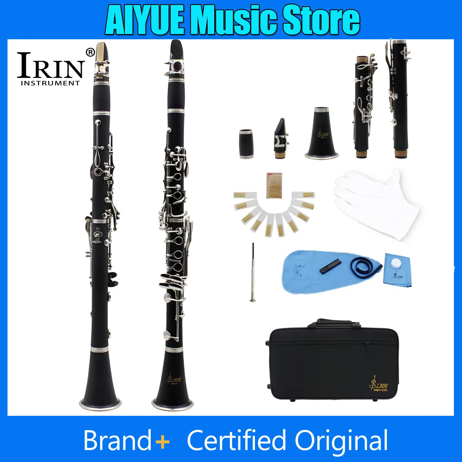 Кларнет IRIN, 17 клавиш, 6 колец, кларнет Bb, черный кларнет, черные духовки, портативный бакелитовый кларнет, деревянные духовые инструменты с деталями
Кларнет IRIN, 17 клавиш, 6 колец, кларнет Bb, черный кларнет, черные духовки, портативный бакелитовый кларнет, деревянные духовые инструменты с деталями