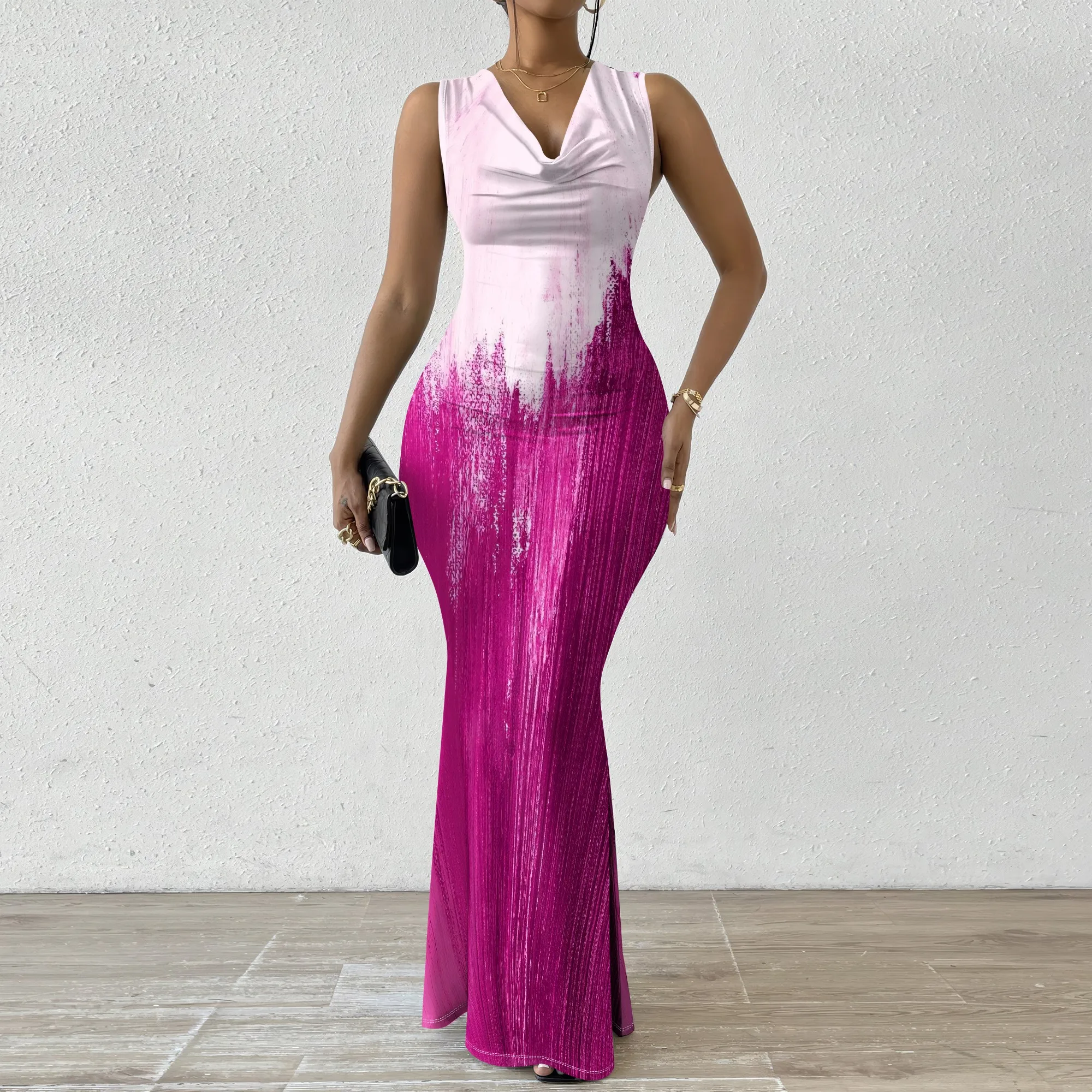 Women's V-Neck Sleeveless Maxi Dress Pink Gradient Brush Stroke Print Elegant Party Dress
Women's V-Neck Sleeveless Maxi Dress Pink Gradient Brush Stroke Print Elegant Party Dress