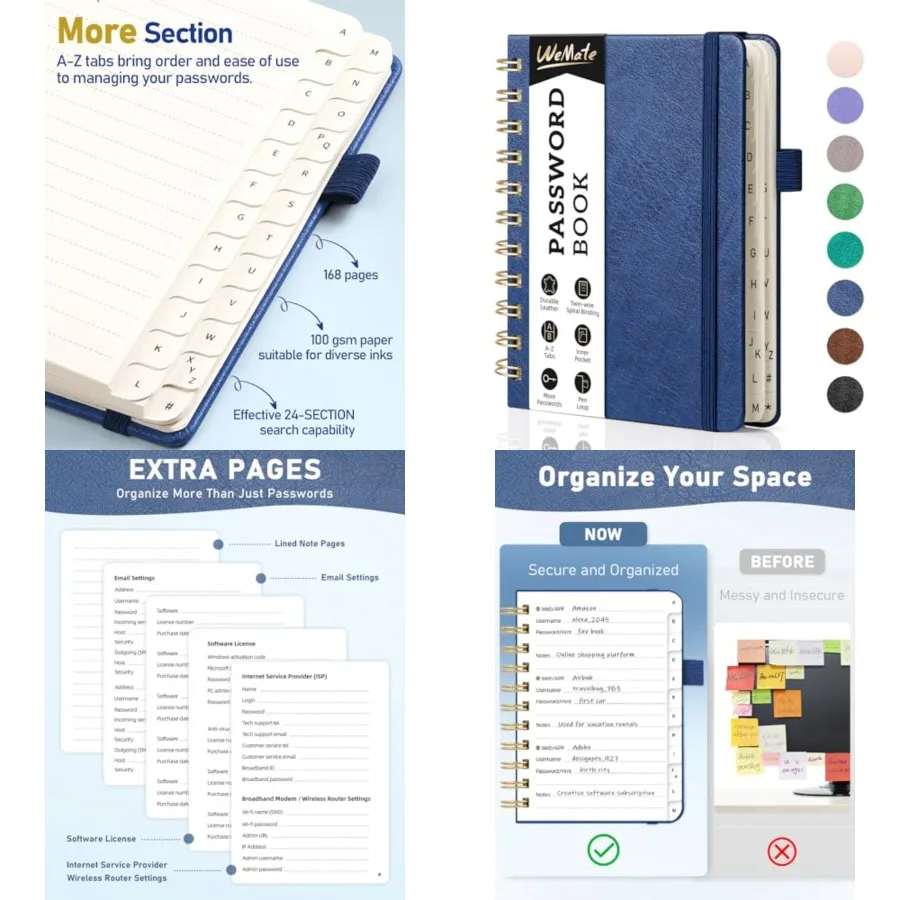 Password Book with Alphabetical Tabs, Spiral Password Keeper Book for Seniors, Internet Password Notebook Password Journal Logb
Password Book with Alphabetical Tabs, Spiral Password Keeper Book for Seniors, Internet Password Notebook Password Journal Logb