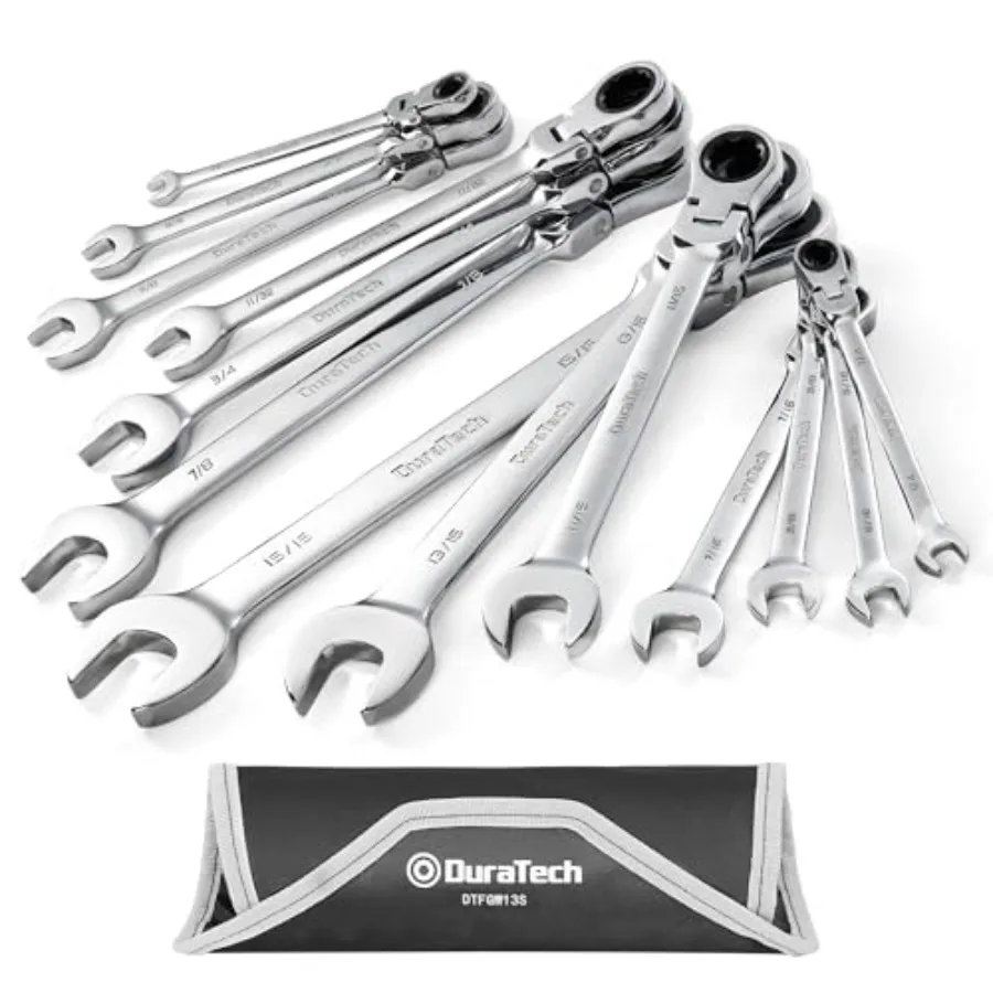 Flex-Head Ratcheting Combination Wrench Set, SAE, 13-piece, 5/16'' to 1/4'', CR-V Steel, with Rolling Pouch
Flex-Head Ratcheting Combination Wrench Set, SAE, 13-piece, 5/16'' to 1/4'', CR-V Steel, with Rolling Pouch