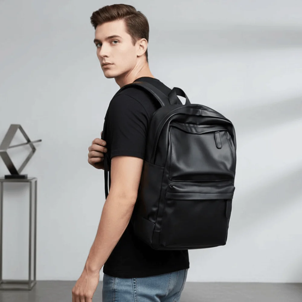 PVC Leather Backpack Men Padded Shoulder Strap Hidden Zipper Pocket Laptop School Bag Black Finish Laptop Compartment
PVC Leather Backpack Men Padded Shoulder Strap Hidden Zipper Pocket Laptop School Bag Black Finish Laptop Compartment