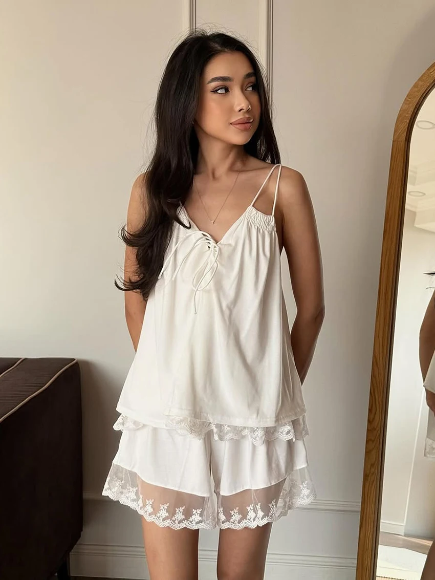 Marthaqiqi Home Clothes Female Sexy Spaghetti Strap Sleepwear Tank Top Pajamas Lace Up Nightie Lace Shorts Women Nightgowns Suit
Marthaqiqi Home Clothes Female Sexy Spaghetti Strap Sleepwear Tank Top Pajamas Lace Up Nightie Lace Shorts Women Nightgowns Suit