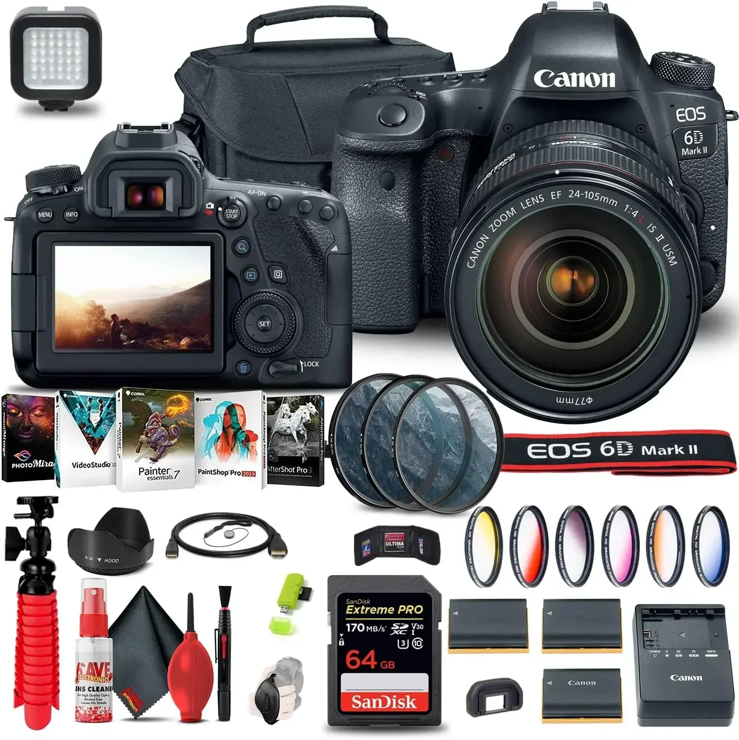 Feel the quality - Canon EOS 6D Mark II DSLR Camera with 24-105mm f/4L II Lens 64GB Card + Color Filter Kit + Case + Filter Kit
Feel the quality - Canon EOS 6D Mark II DSLR Camera with 24-105mm f/4L II Lens 64GB Card + Color Filter Kit + Case + Filter Kit