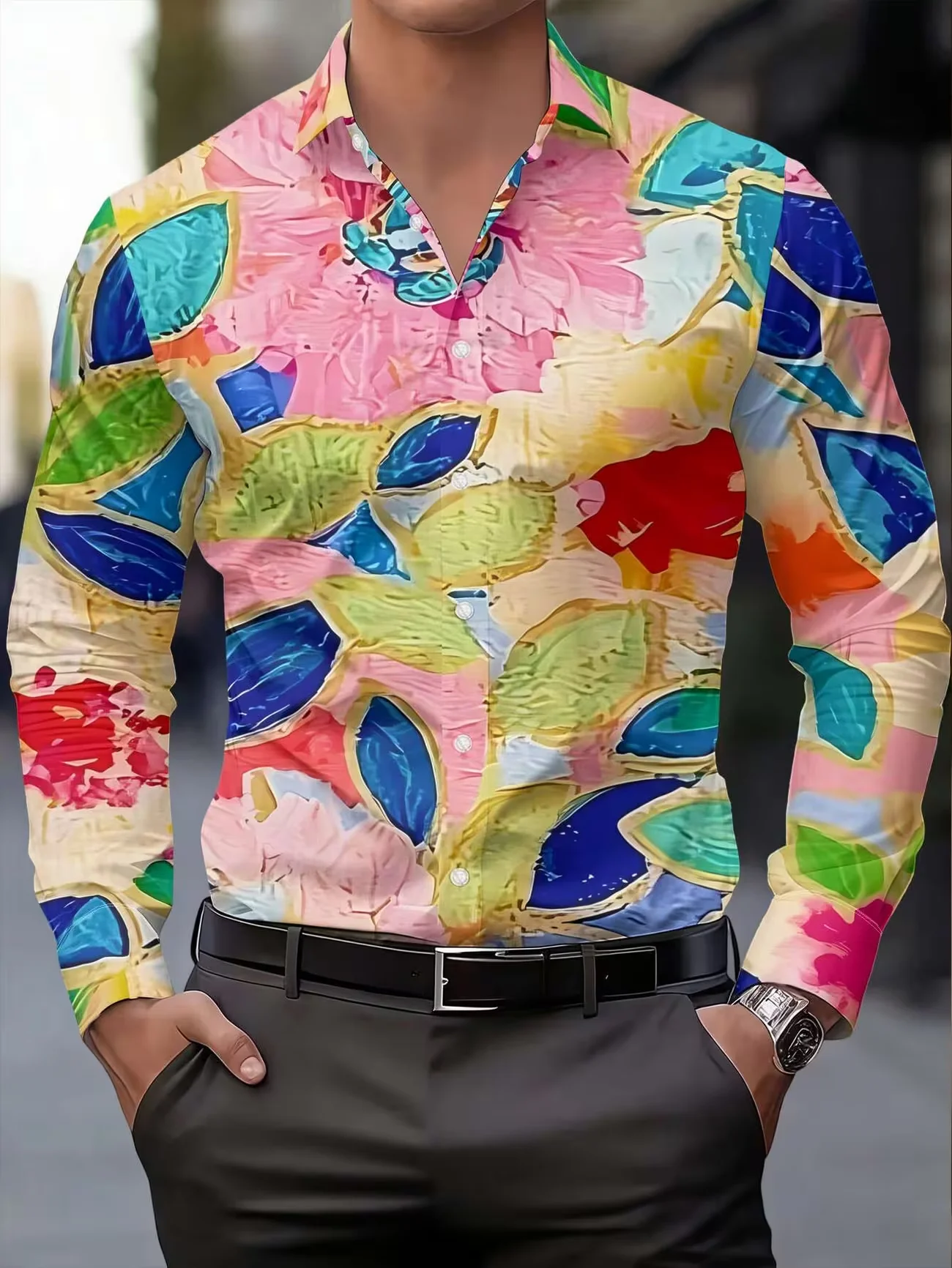 New retro oil painting rose gradient print men's long sleeved shirt, light luxury artistic style casual flower shirt
New retro oil painting rose gradient print men's long sleeved shirt, light luxury artistic style casual flower shirt