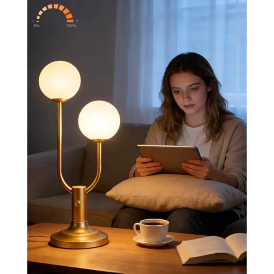 Gold Globe Table Lamp for Bedroom 2-Light U-Shaped Mid Century Modern Desk Lamp for Reading 3000K Warmwhite Dimmable Bedside La
Gold Globe Table Lamp for Bedroom 2-Light U-Shaped Mid Century Modern Desk Lamp for Reading 3000K Warmwhite Dimmable Bedside La