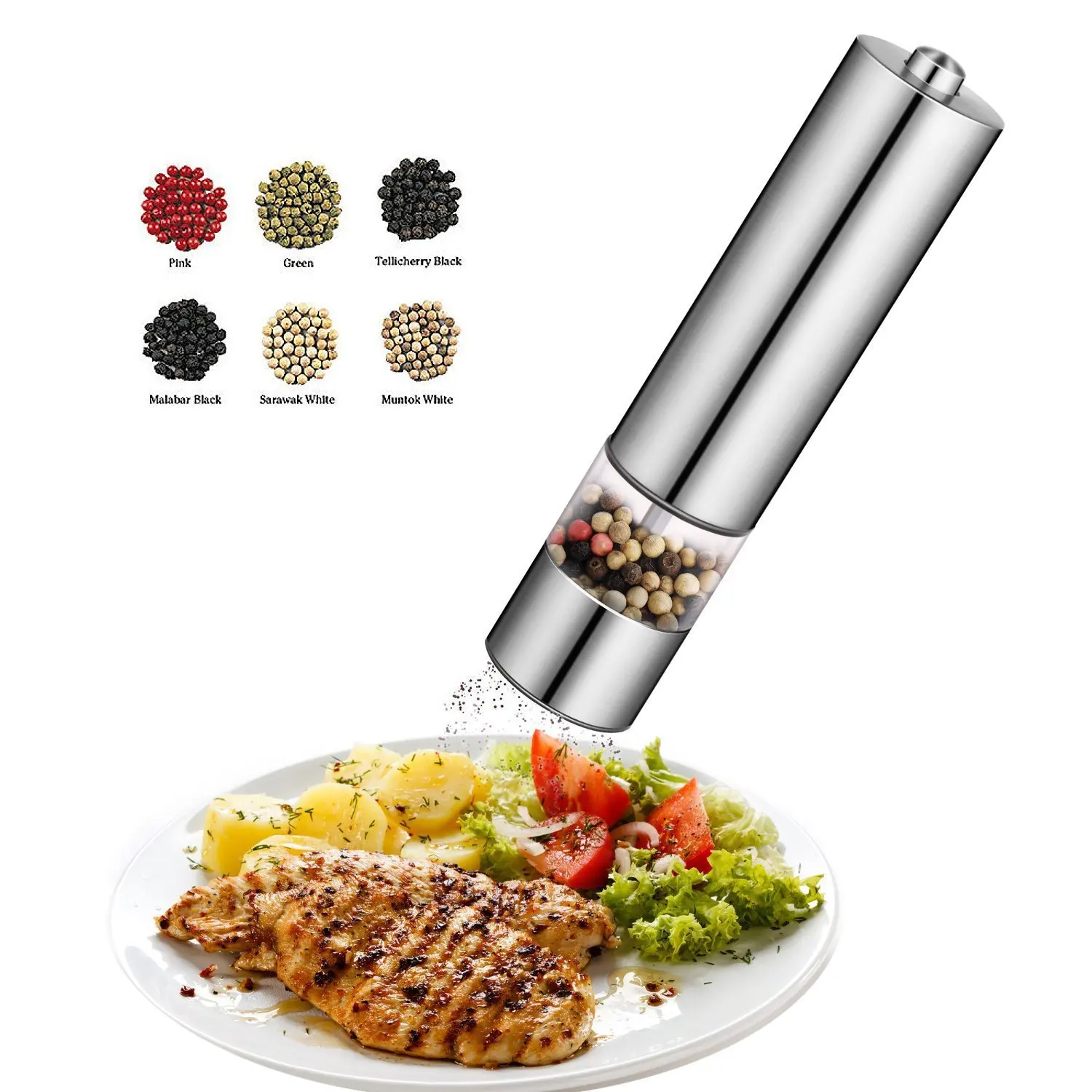 Steak Stainless Steel Electric Black Pepper Grinder Bottom with Lamp Sea Salt Pepper Spice with Shelf Seasoning Bottle
Steak Stainless Steel Electric Black Pepper Grinder Bottom with Lamp Sea Salt Pepper Spice with Shelf Seasoning Bottle