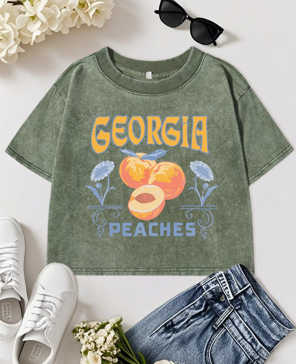Georgia Yellow Peaches, креативная стираная укороченная футболка с принтом, женские модные топы для фитнеса, тонкие хлопковые мягкие футболки с короткими рукавами
Georgia Yellow Peaches, креативная стираная укороченная футболка с принтом, женские модные топы для фитнеса, тонкие хлопковые мягкие футболки с короткими рукавами