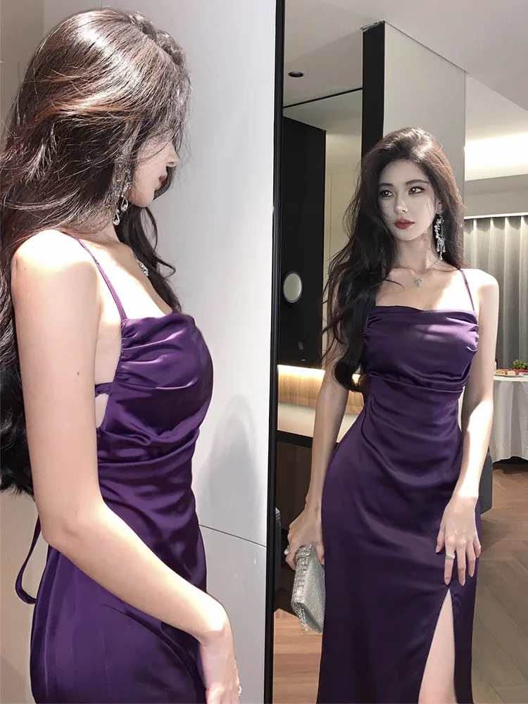 Sexy Purple Backless Satin Halter Dress Women's Summer High-End Elegant Evening Gown Long Dress High Waist Sleeveless
Sexy Purple Backless Satin Halter Dress Women's Summer High-End Elegant Evening Gown Long Dress High Waist Sleeveless