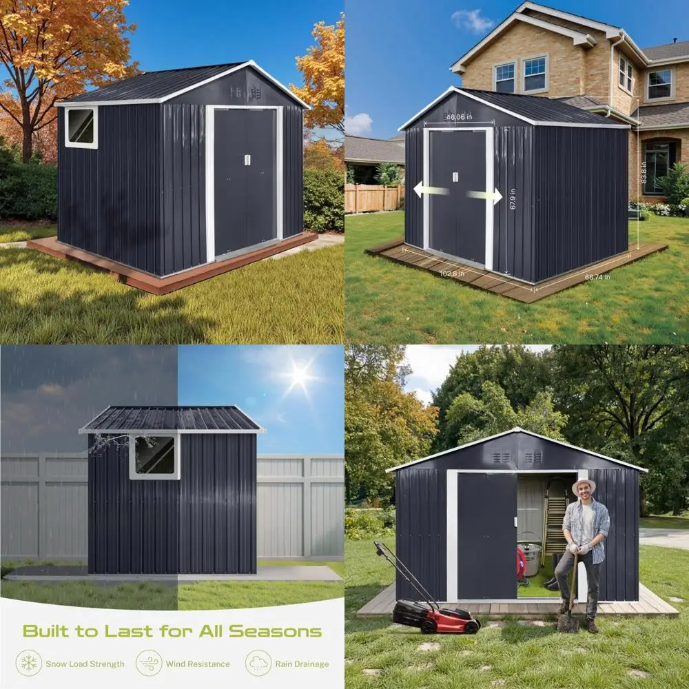 Прочный металлический навес для уличного хранения с окнами и запираемыми дверями для использования в саду, заднем дворе, у бассейна и газоне
Прочный металлический навес для уличного хранения с окнами и запираемыми дверями для использования в саду, заднем дворе, у бассейна и газоне