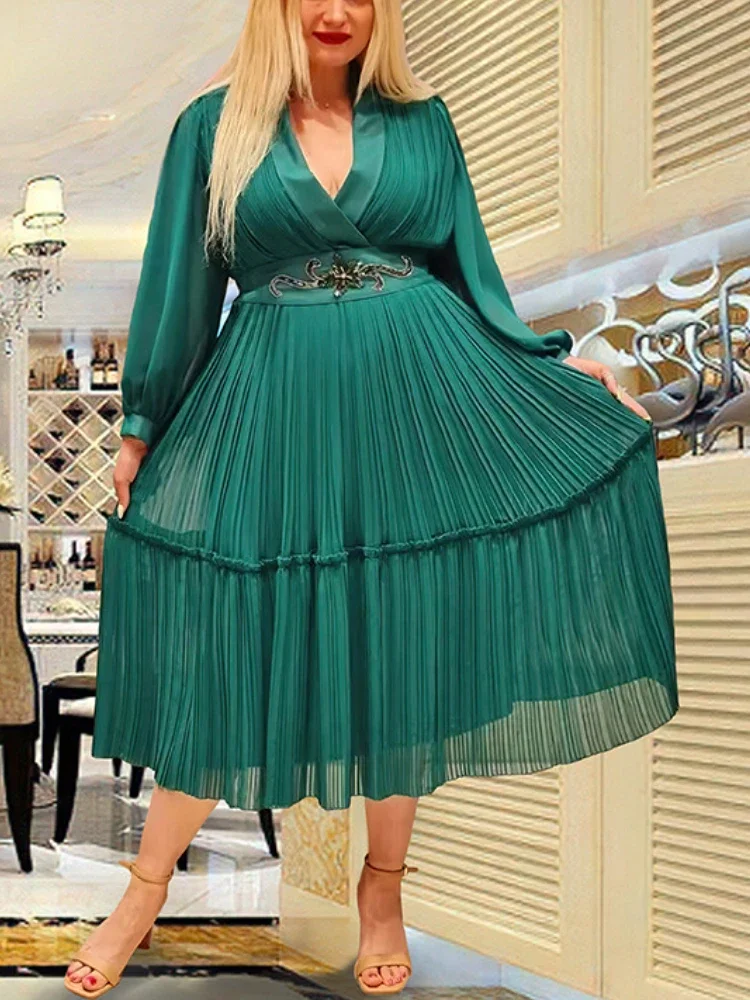 Elegant Women Chiffon Pleated Dress V Neck Long Sleeves Lace Up Ruched A Line Dresses Casual Autumn Party Office Workwear
Elegant Women Chiffon Pleated Dress V Neck Long Sleeves Lace Up Ruched A Line Dresses Casual Autumn Party Office Workwear