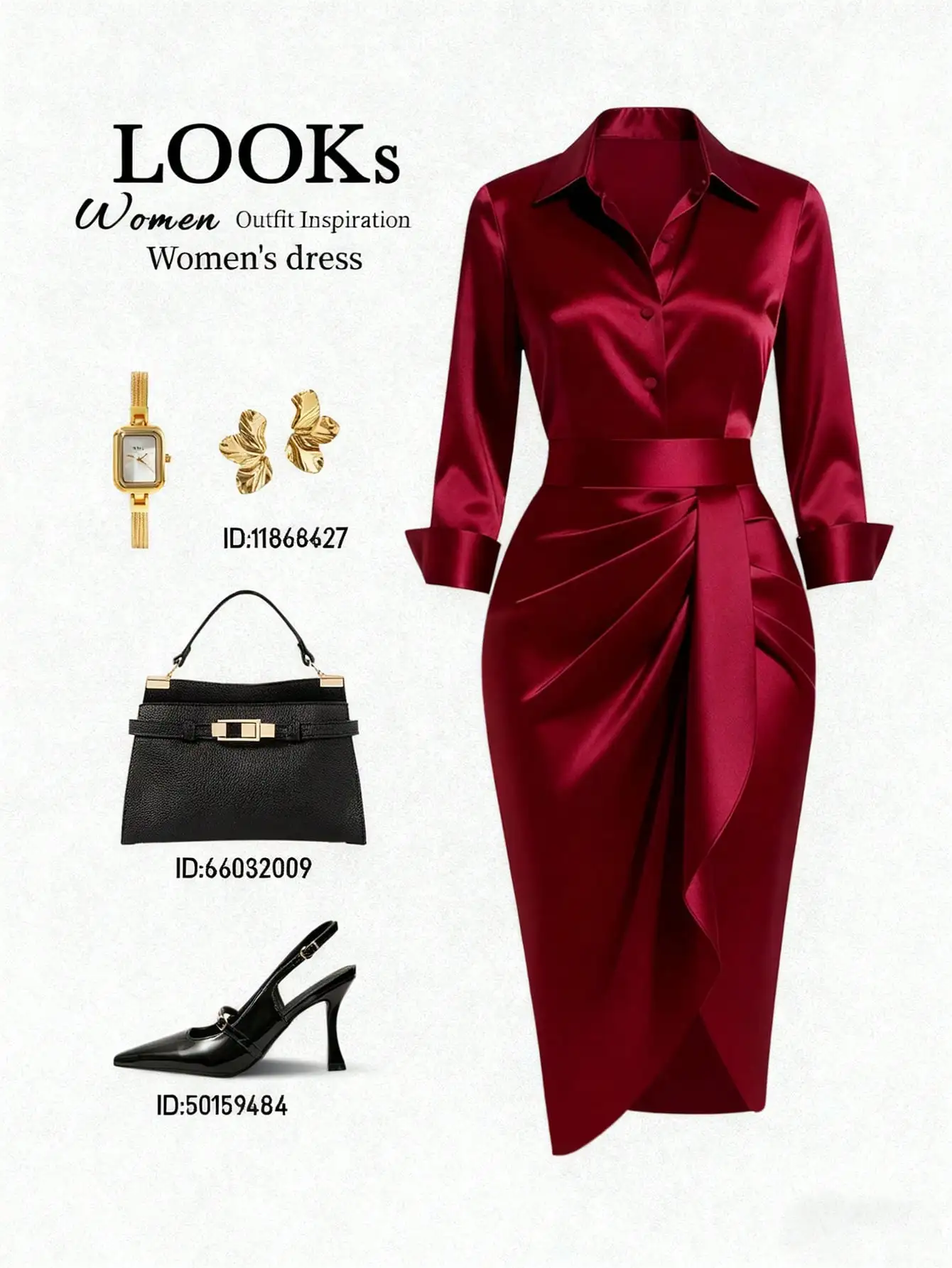 Wine Red Satin Shirt Dress with Ruched Waist and Asymmetric Hem for Elegant Work or Formal Occasions
Wine Red Satin Shirt Dress with Ruched Waist and Asymmetric Hem for Elegant Work or Formal Occasions