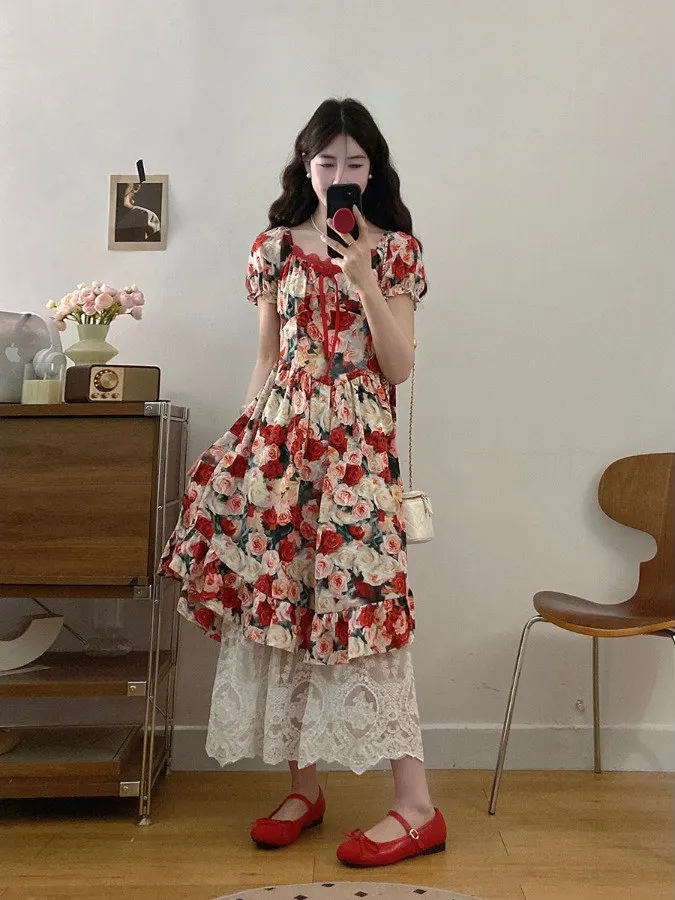 Retro plus Size Floral Print Dress Korean Style High Waist Long Skirt Women's Summer New Fashion Slimming Dress A-Line Dress
Retro plus Size Floral Print Dress Korean Style High Waist Long Skirt Women's Summer New Fashion Slimming Dress A-Line Dress