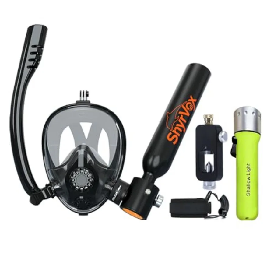 Portable lung tank for snorkeling aluminum alloy black 0.5L 3000 PSI with full face mask 610 min runtime includes adapter and a
Portable lung tank for snorkeling aluminum alloy black 0.5L 3000 PSI with full face mask 610 min runtime includes adapter and a