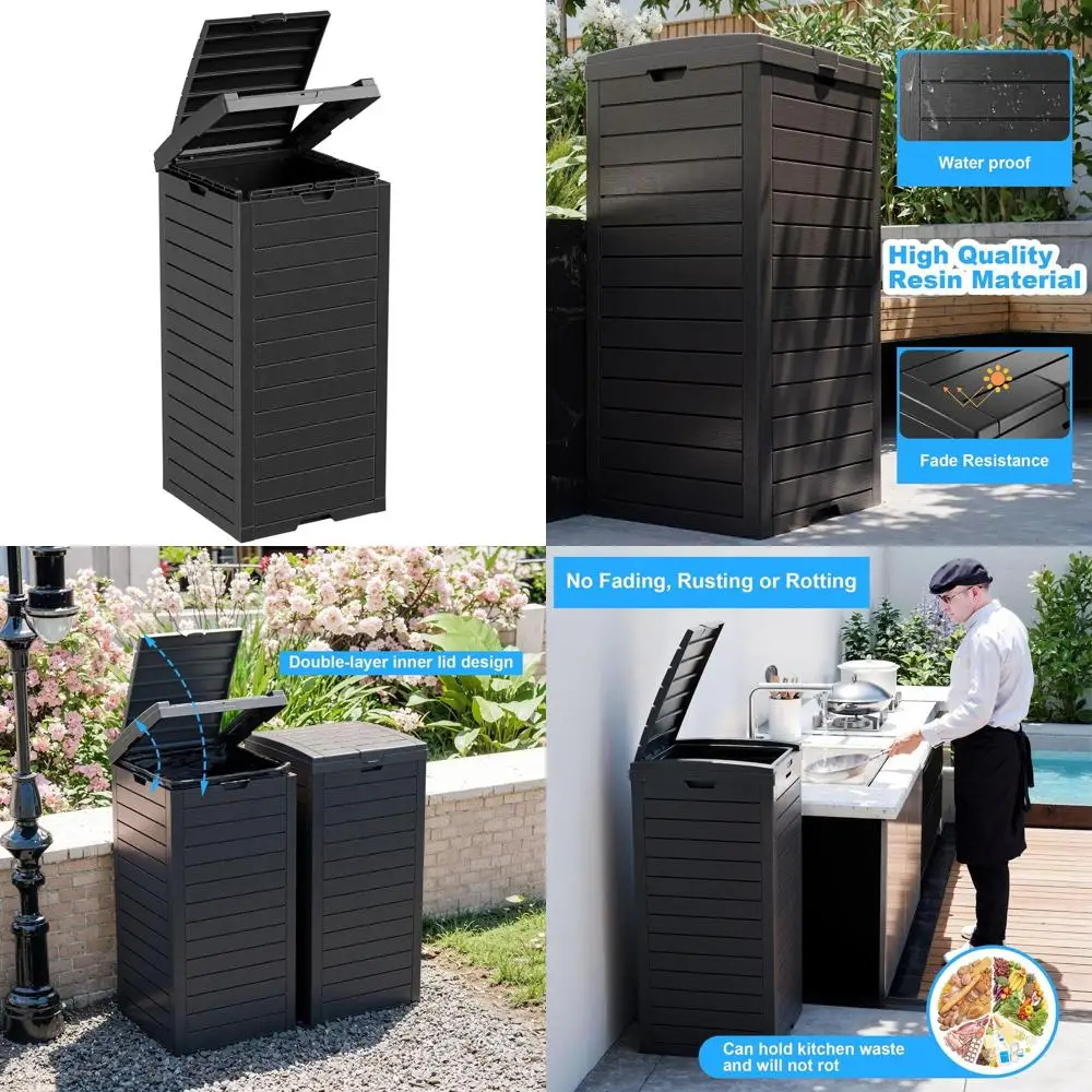 38 Gallon Waterproof Outdoor Trash Can with Dual Lid and Pull-Out Liquid Dispenser for Patio and Backyard (Black)
38 Gallon Waterproof Outdoor Trash Can with Dual Lid and Pull-Out Liquid Dispenser for Patio and Backyard (Black)