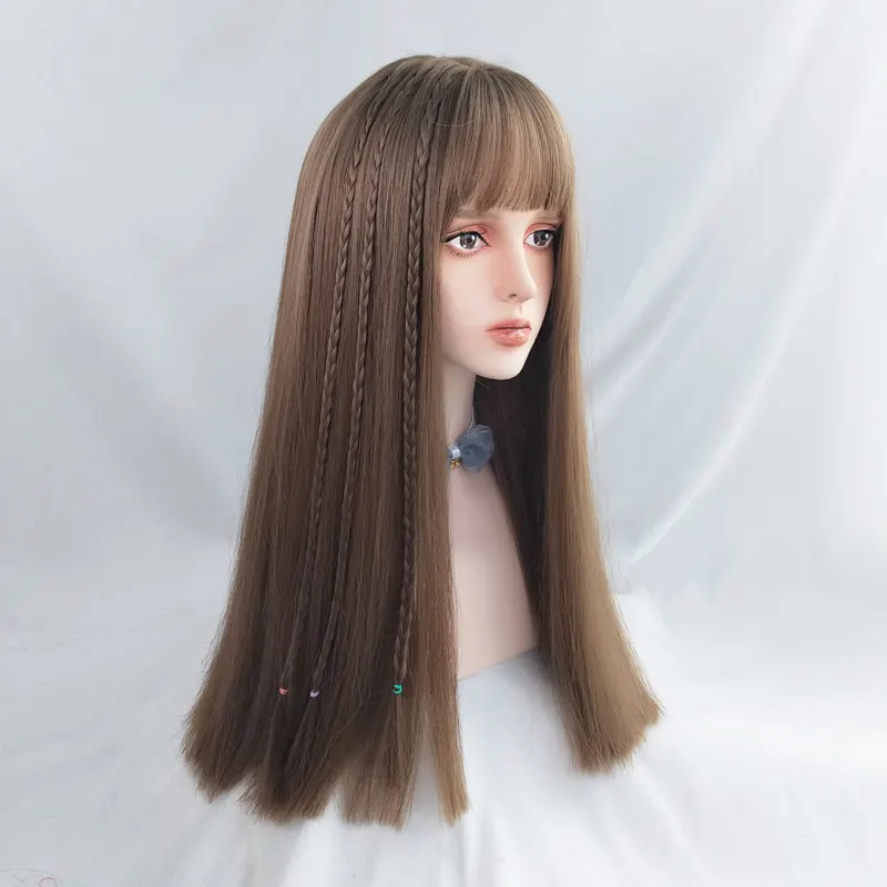 Wig female air bangs long straight hair light brown linen long hair natural fluffy temperament trimming whole wig cover
Wig female air bangs long straight hair light brown linen long hair natural fluffy temperament trimming whole wig cover