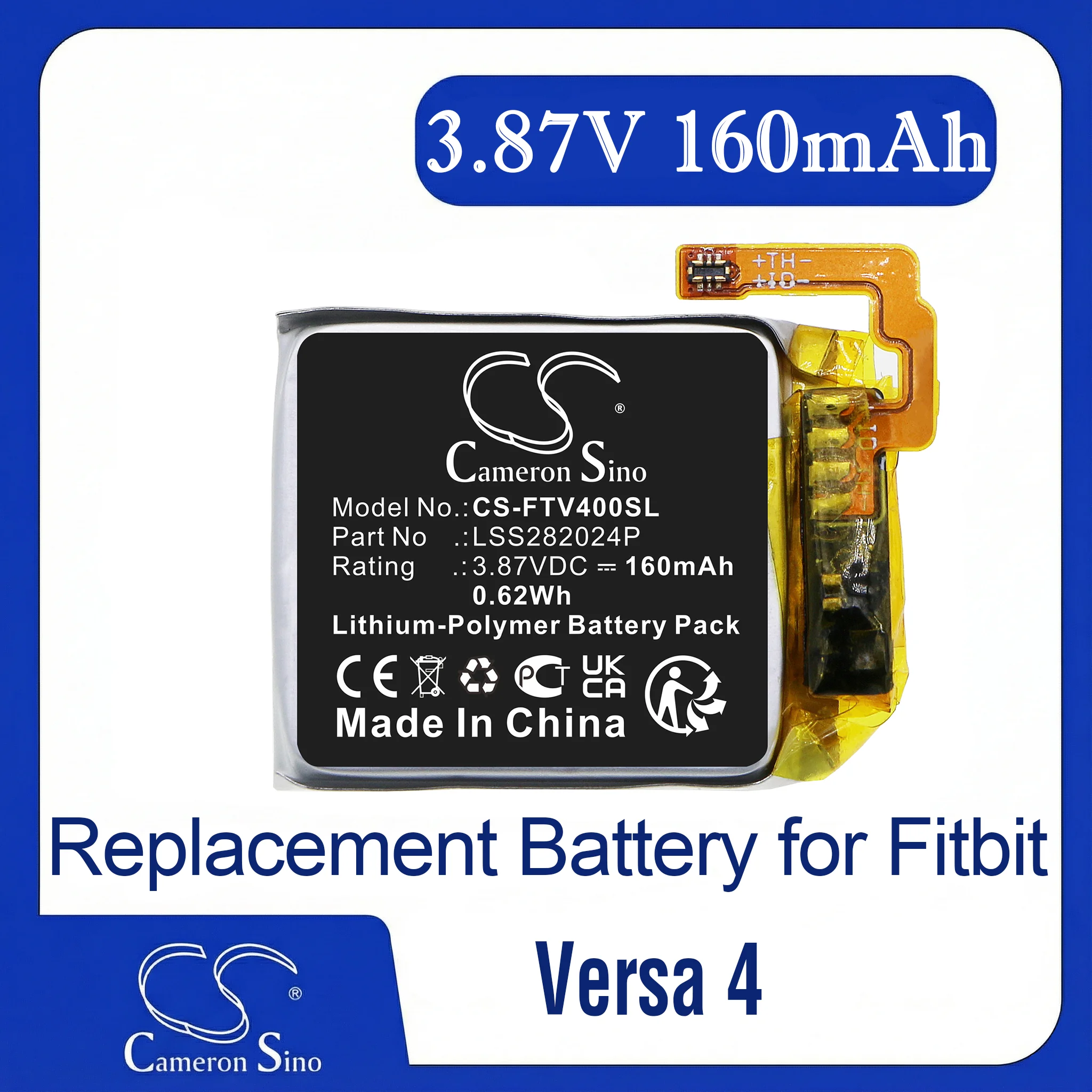 Cameron Sino Replacement Battery for Fitbit Versa 4, Fits P/N LSS282024P
Cameron Sino Replacement Battery for Fitbit Versa 4, Fits P/N LSS282024P