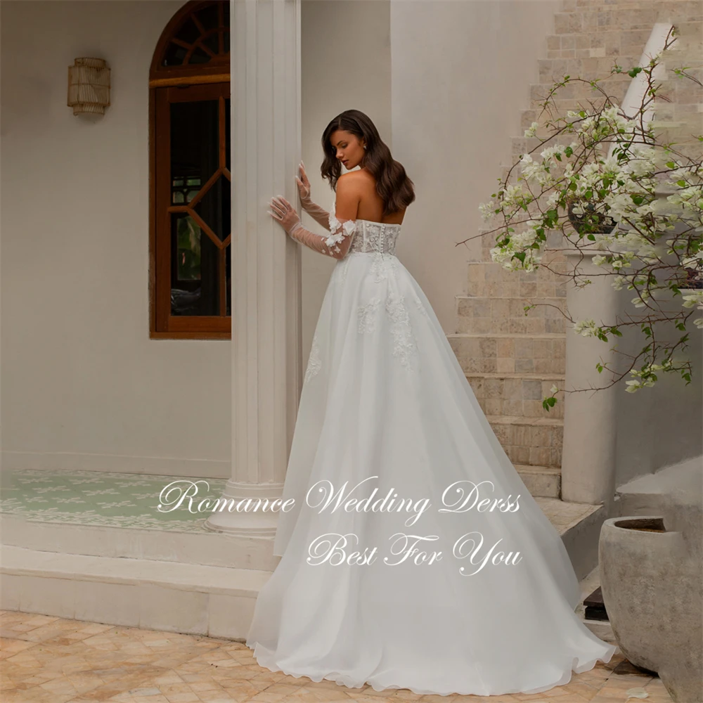 Elegant Sweetheart Lace Appliques Pleat A-Line Wedding Dress Flowers Slit Backless Tulle Buttons Vestidos De Novia Customized
Elegant Sweetheart Lace Appliques Pleat A-Line Wedding Dress Flowers Slit Backless Tulle Buttons Vestidos De Novia Customized