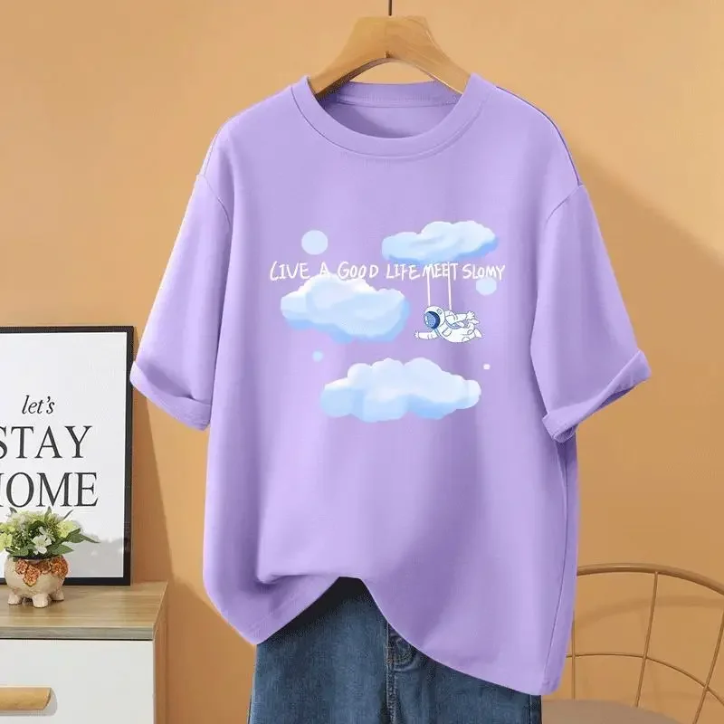Summer 100% Cotton Fashion Loose Pullovers O-neck Short Sleeve Top Tee Women Clothing Letter Printed Casual Basics T-shirt
Summer 100% Cotton Fashion Loose Pullovers O-neck Short Sleeve Top Tee Women Clothing Letter Printed Casual Basics T-shirt