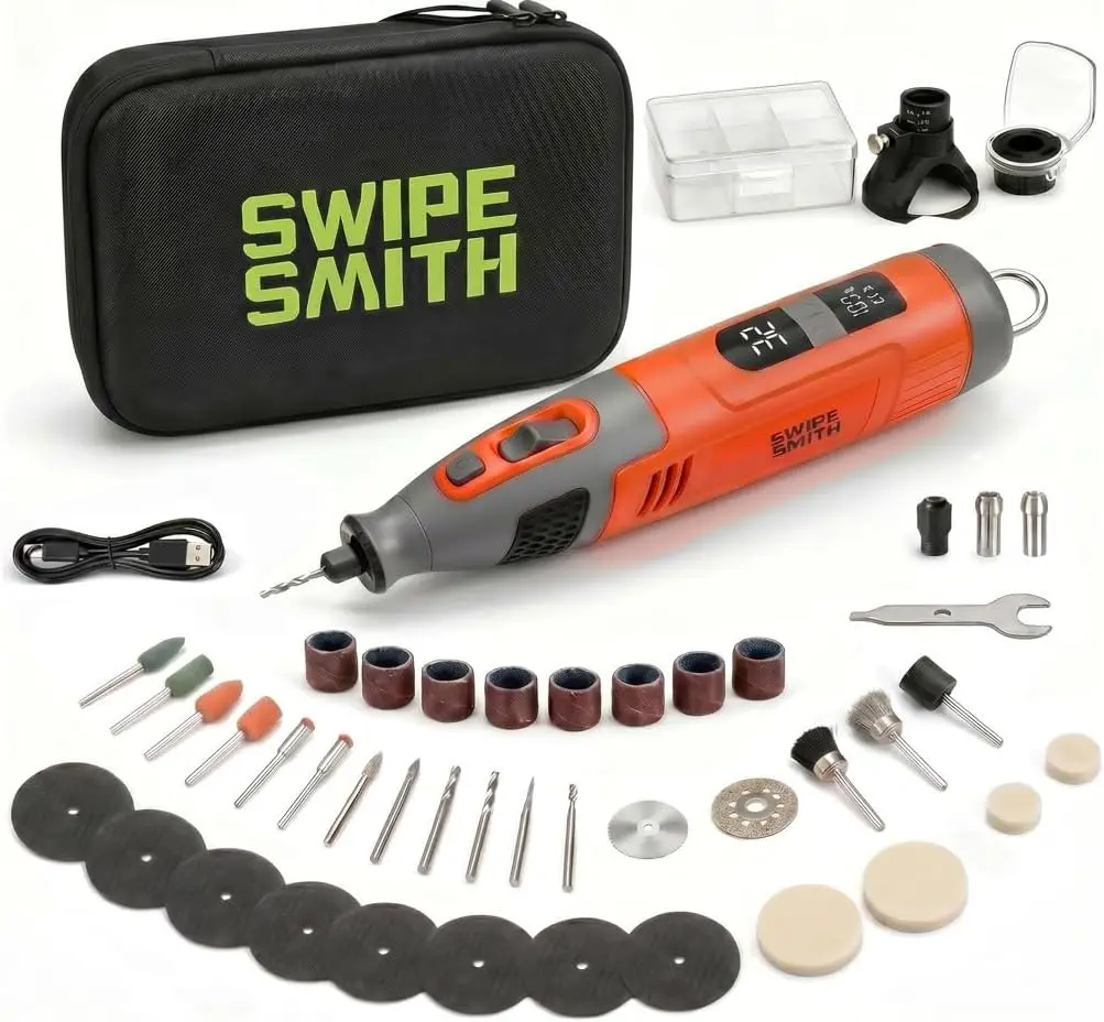 12V Cordless Rotary Tool Kit, Brushless Motor, LCD Display, 8000-32000 RPM Variable Speed, 2.5Ah Battery, 40 Accessories
12V Cordless Rotary Tool Kit, Brushless Motor, LCD Display, 8000-32000 RPM Variable Speed, 2.5Ah Battery, 40 Accessories